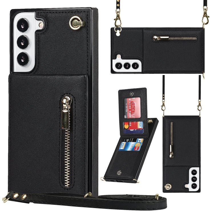 Black Cross-body Zipper Phone Case with Card Holder for Samsung Galaxy S21 FE 5G