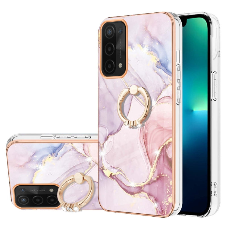 Electroplated Marble Pattern IMD TPU Phone Case with Ring Holder for OPPO A74 5G / A93 5G / A54 5G / A93s 5G (Rose Gold)