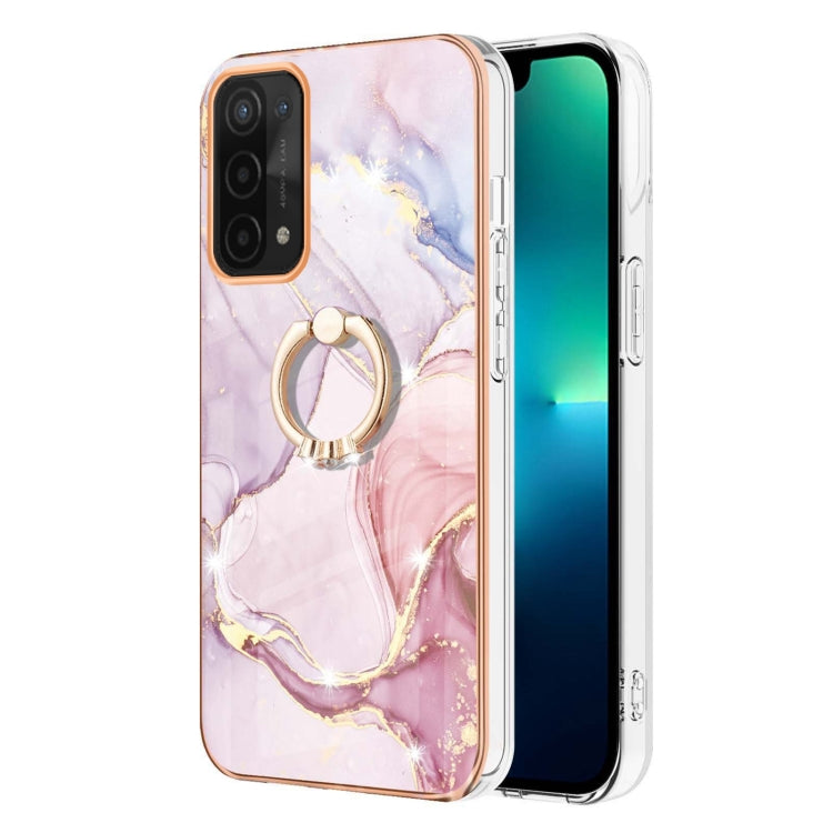 Electroplated Marble Pattern IMD TPU Phone Case with Ring Holder for OPPO A74 5G / A93 5G / A54 5G / A93s 5G (Rose Gold)
