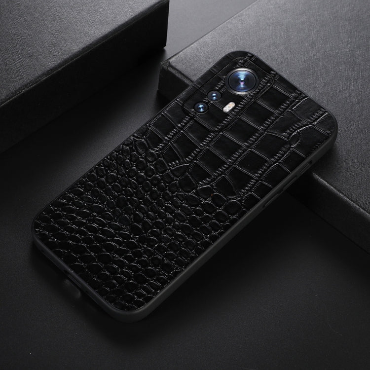 Xiaomi 12 Pro Black Crocodile Top Layer Cowhide Leather Phone Case