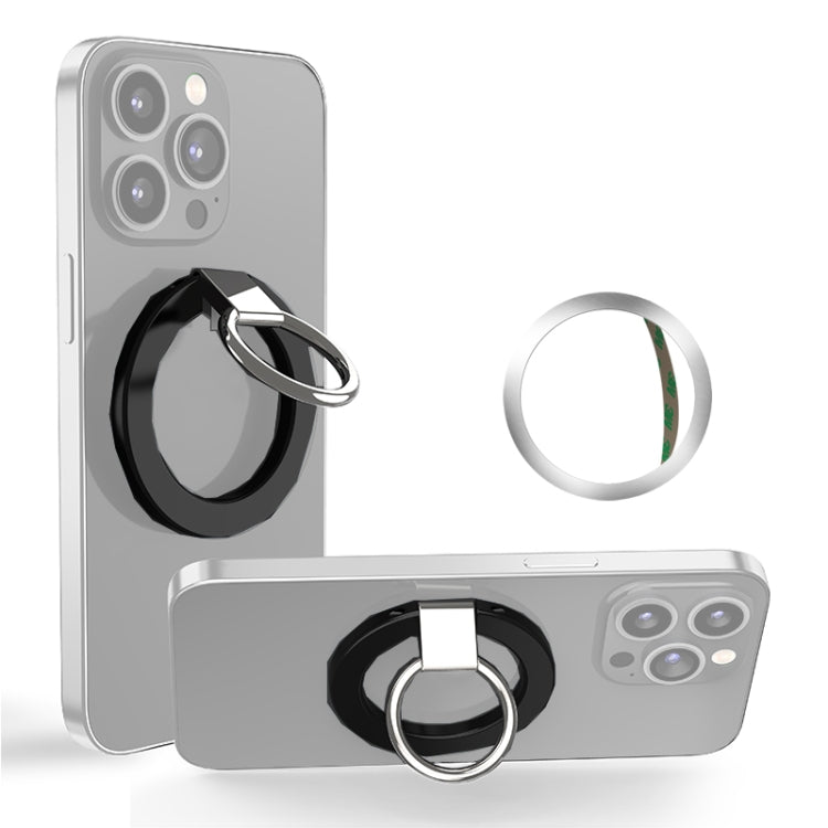 Magnetic 360 Degree Rotatable Mobile Phone Ring Holder with Super Strong Grip and Lightweight Design (Black)