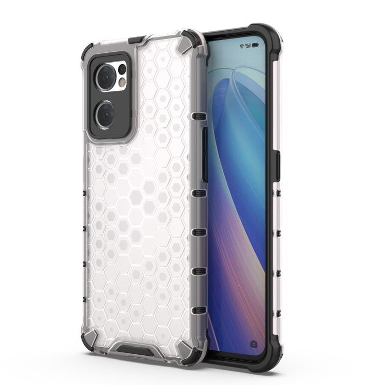 Shockproof White Phone Case for OPPO Reno7 5G Global / Find X5 Lite with Honeycomb Design