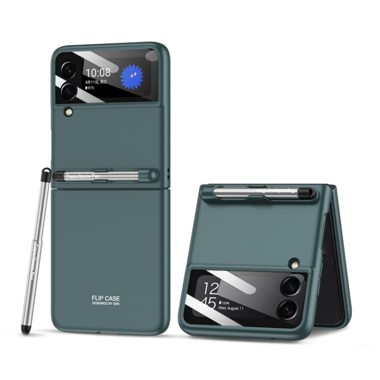 Samsung Galaxy Z Flip3 5G GKK Integrated Ultra-thin Full Coverage Phone Flip Case with Pen (Forest Green)