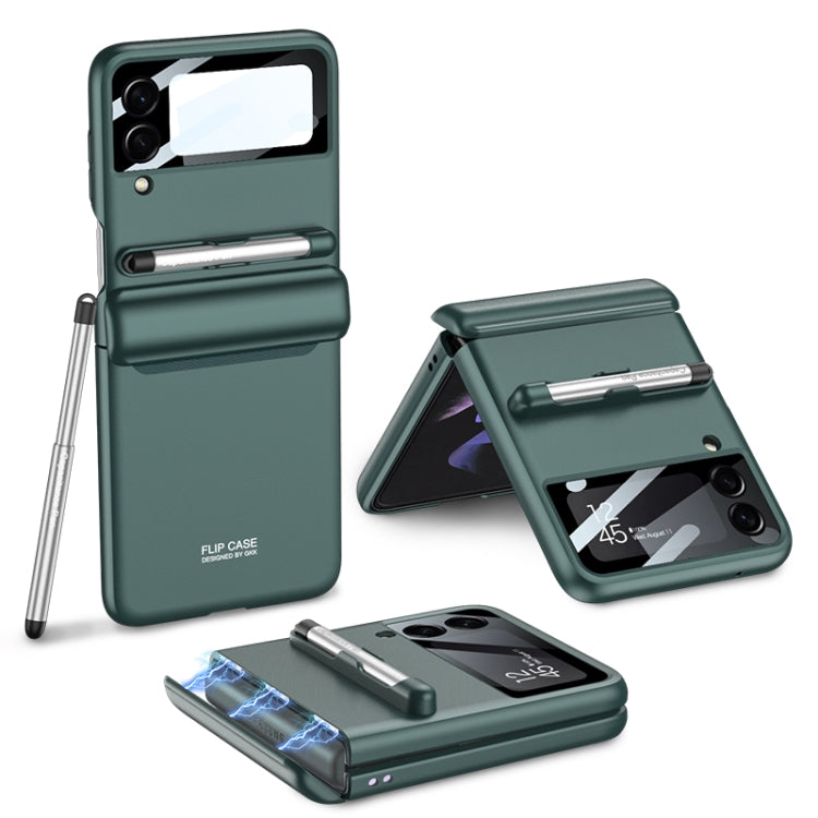 GKK Magnetic Full Coverage Phone Flip Case with Stylus for Samsung Galaxy Z Flip3 5G (Forest Green)
