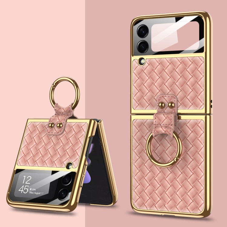 GKK Pink Weave Texture Phone Case with Ring Holder for Samsung Galaxy Z Flip3 5G