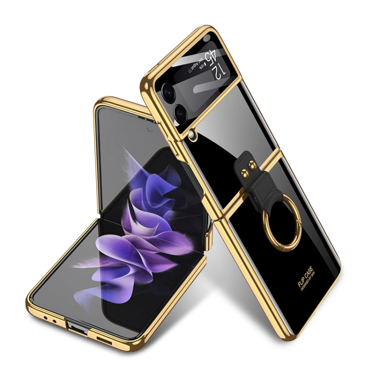 GKK Integrated Solid Color Plating Phone Case with Ring Holder for Samsung Galaxy Z Flip3 5G (Deep Black)