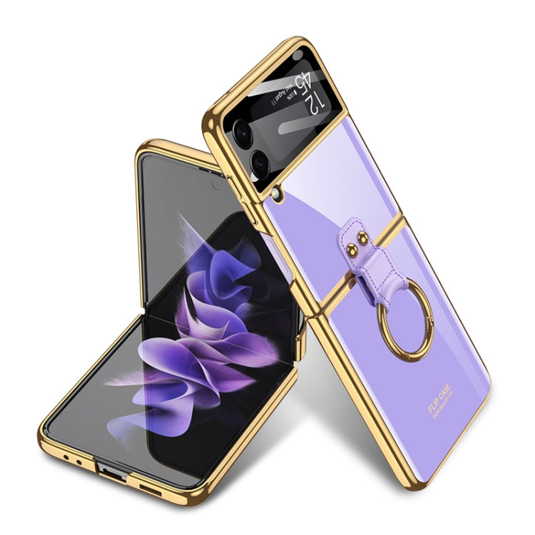 Lavender Purple GKK Integrated Solid Color Plating Phone Case with Ring Holder for Samsung Galaxy Z Flip3 5G