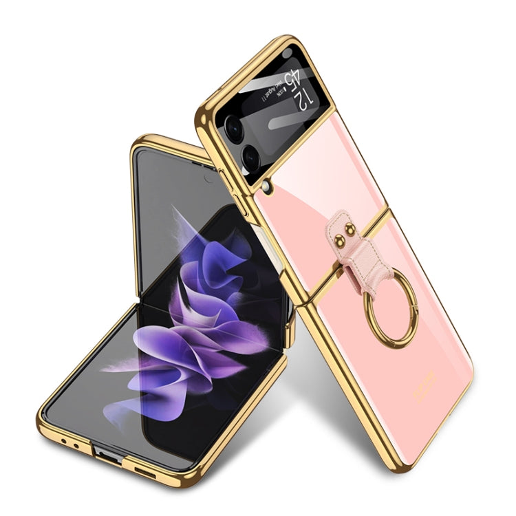 GKK Integrated Solid Color Plating Phone Case with Ring Holder for Samsung Galaxy Z Flip3 5G (Cosmetic Pink)