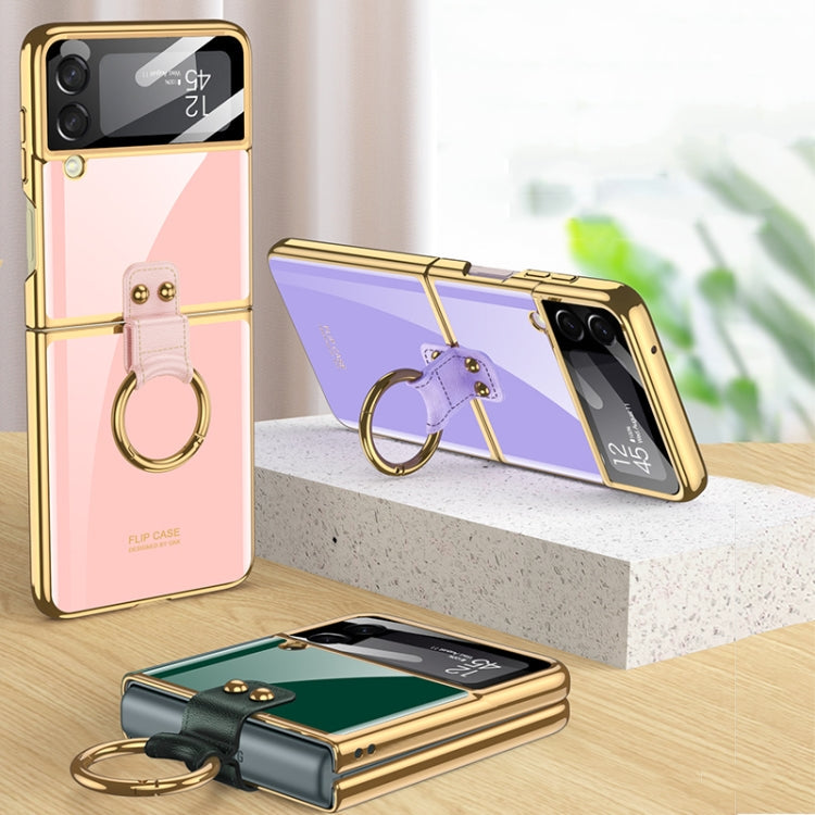 GKK Integrated Solid Color Plating Phone Case with Ring Holder for Samsung Galaxy Z Flip3 5G (Cosmetic Pink)