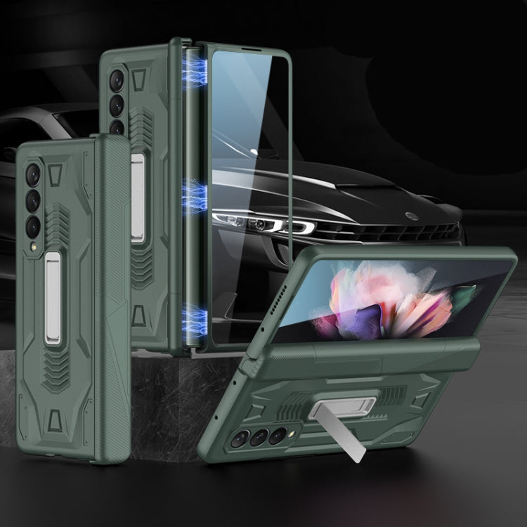 Samsung Galaxy Z Fold3 5G GKK Magnetic Armor Flip Phone Case with Holder (Dark Green)