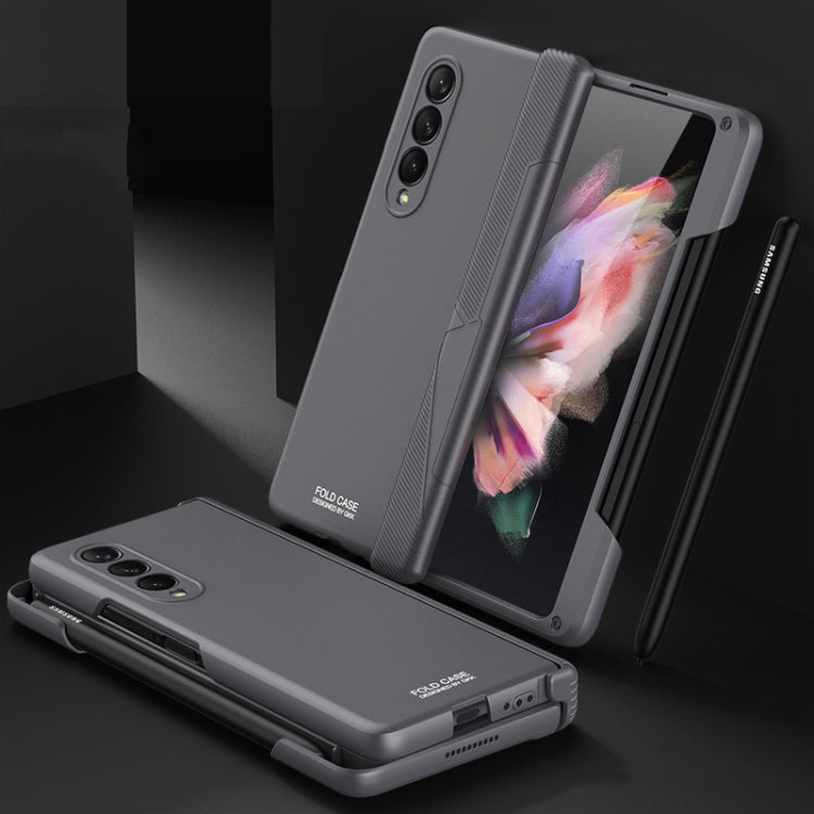 GKK Magnetic Hinged Phone Flip Case for Samsung Galaxy Z Fold3 5G (Grey) with Side Pen Slot