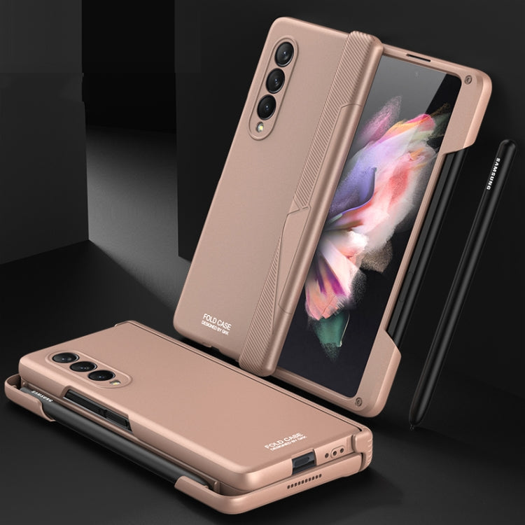 Samsung Galaxy Z Fold3 5G GKK Magnetic Hinged Phone Flip Case with Side Pen Slot(Mist Gold)