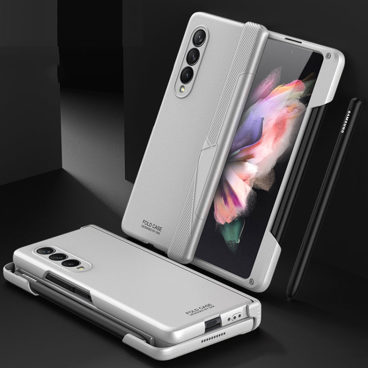 Samsung Galaxy Z Fold3 5G GKK Magnetic Hinged Phone Flip Case with Side Pen Slot (Silver)
