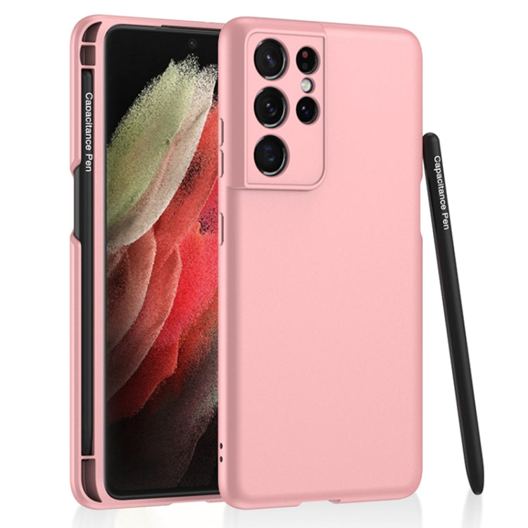 Samsung Galaxy S21 Ultra 5G GKK Ultra-thin Skin Feel Phone Case with Side Pen Slot & Stylus (Pink)