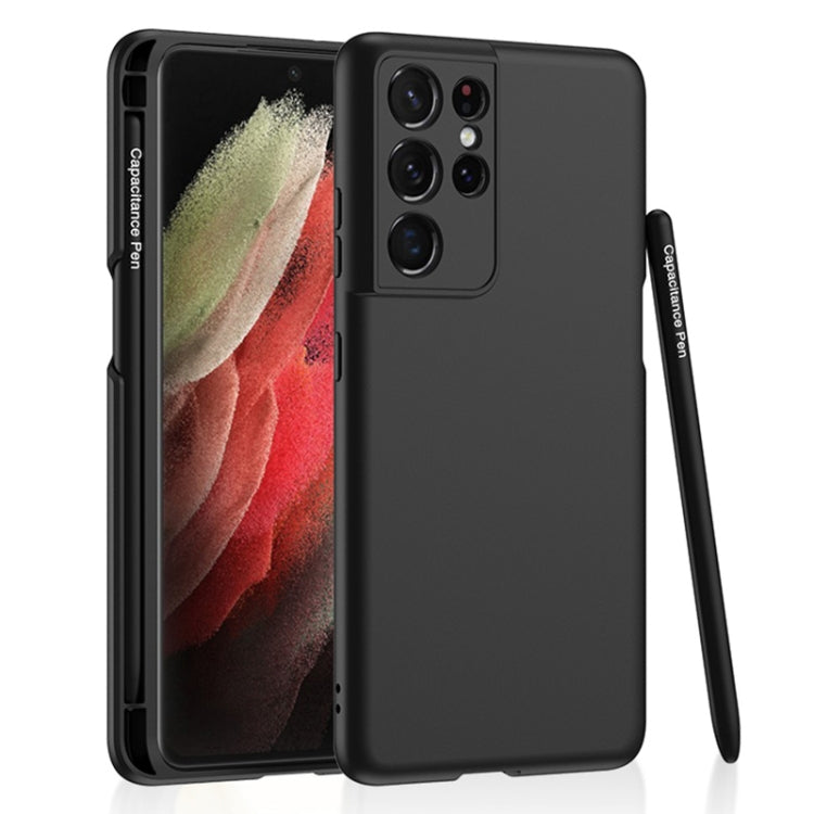 Samsung Galaxy S21 Ultra 5G GKK Ultra-thin Skin Feel Phone Case with Side Pen Slot & Stylus(Black)