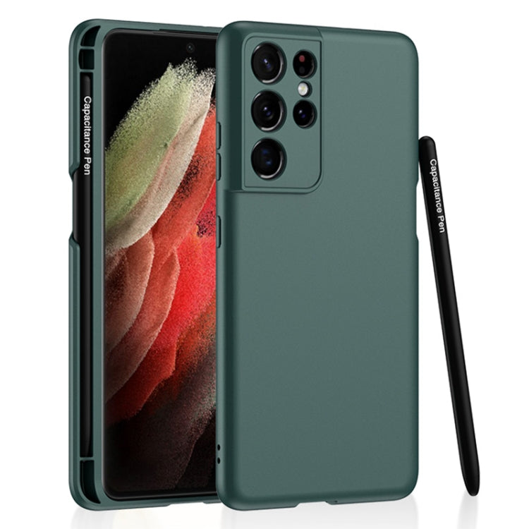 GKK Ultra-thin Forest Green Phone Case for Samsung Galaxy S21 Ultra 5G with Side Pen Slot & Stylus