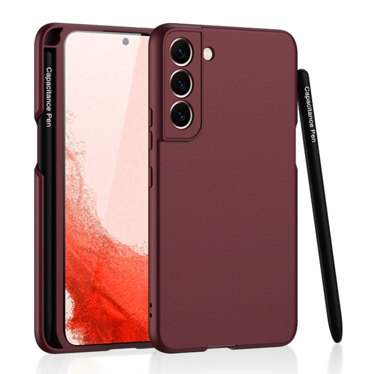 GKK Ultra-thin Skin Feel Phone Case for Samsung Galaxy S22 5G with Side Pen Slot & Stylus (Red)