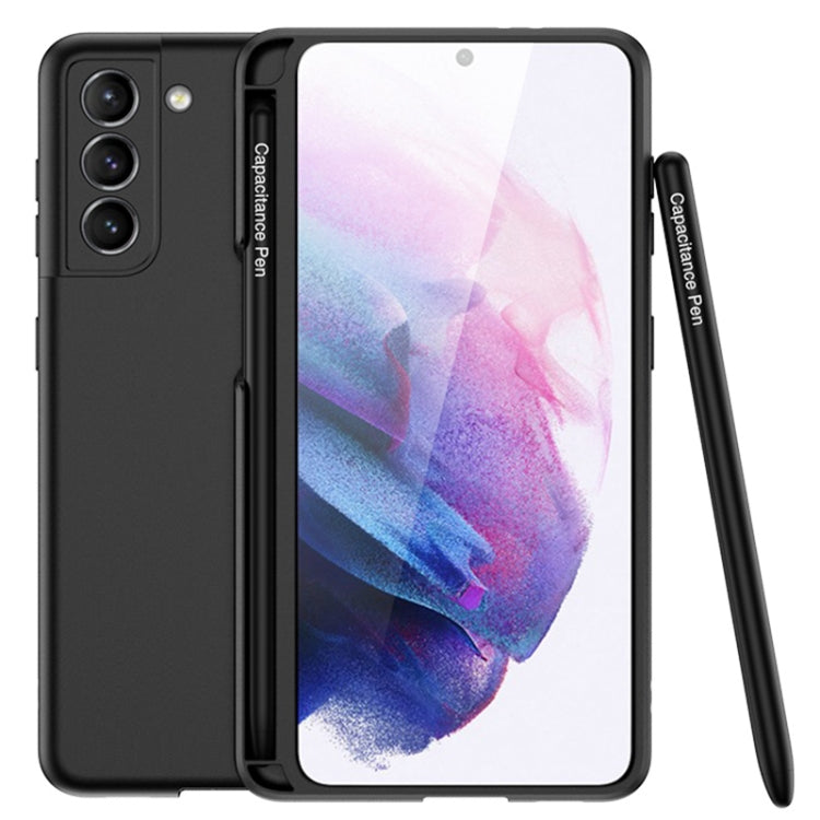 GKK Ultra-thin Skin Feel Phone Case for Samsung Galaxy S22 5G with Side Pen Slot & Stylus (Black)