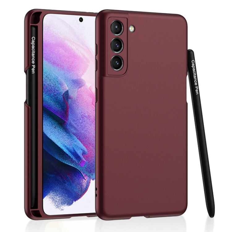 GKK Ultra-thin Skin Feel Phone Case for Samsung Galaxy S21 FE 5G (Red) with Side Pen Slot & Stylus