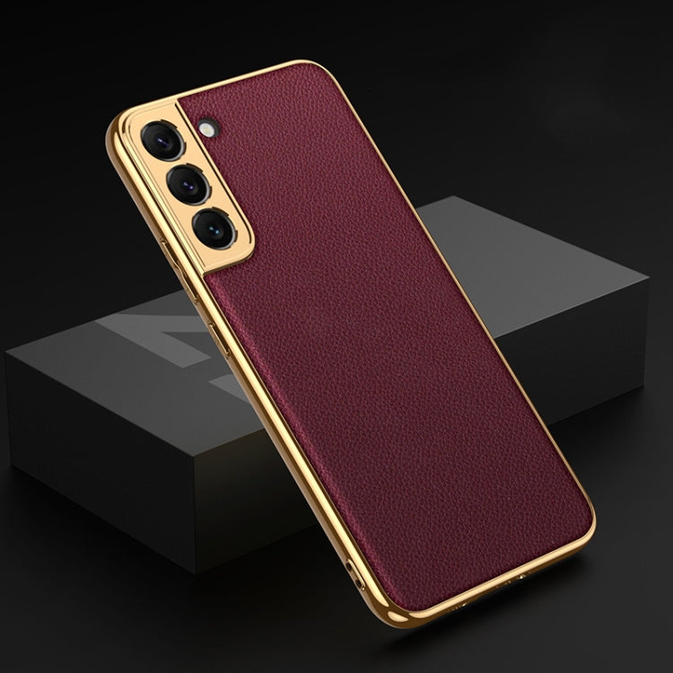 GKK Plating TPU + Leather Full Coverage Phone Case for Samsung Galaxy S22 5G (Red)