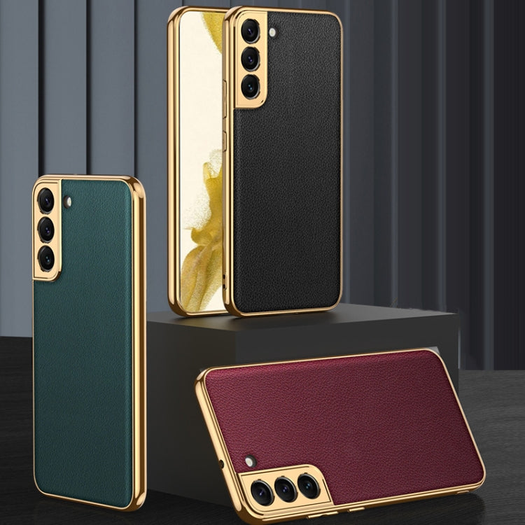 Stylish Pink Electroplated TPU and Leather Phone Case for Samsung Galaxy S22 5G