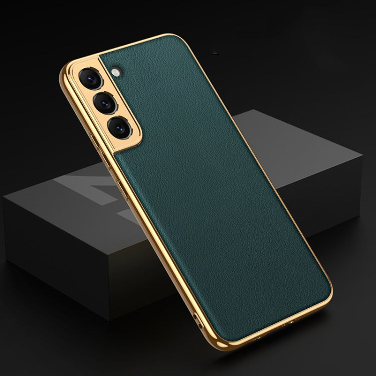 Samsung Galaxy S22 5G GKK Plating TPU + Leather Full Coverage Phone Case - Forest Green