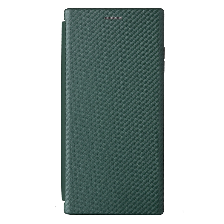 Carbon Fiber Texture Horizontal Flip Leather Phone Case for Samsung Galaxy S22 Ultra 5G in Green