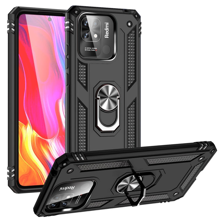 Shockproof TPU + PC Phone Case for Xiaomi Redmi 10C with 360 Degree Rotating Holder (Black)