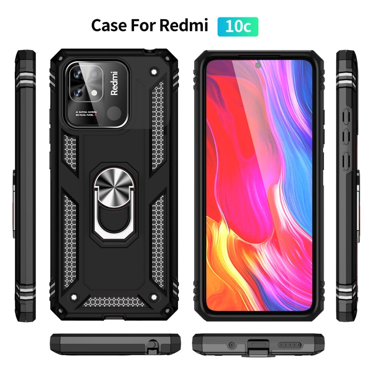 Shockproof TPU + PC Phone Case for Xiaomi Redmi 10C with 360 Degree Rotating Holder (Black)