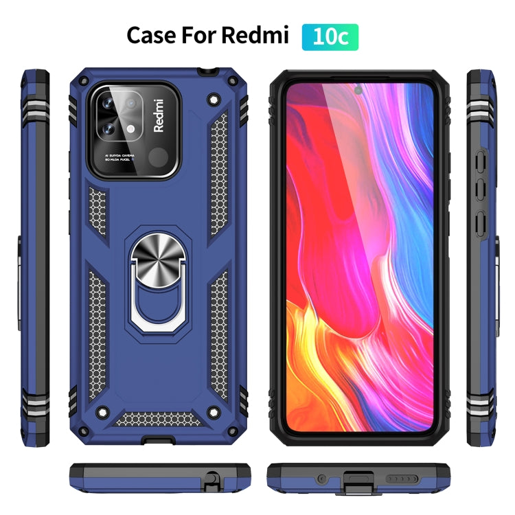 Xiaomi Redmi 10C Shockproof TPU + PC Phone Case with 360 Degree Rotating Holder (Blue)