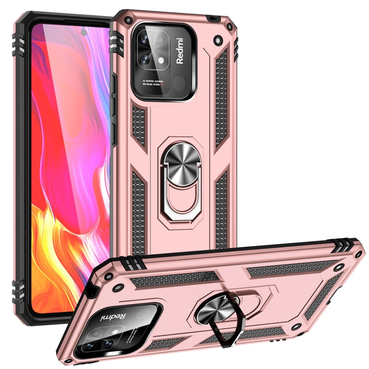 Rose Gold Shockproof Phone Case with 360-Degree Rotating Holder for Xiaomi Redmi 10C