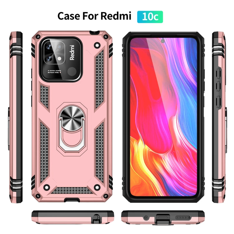 Rose Gold Shockproof Phone Case with 360-Degree Rotating Holder for Xiaomi Redmi 10C