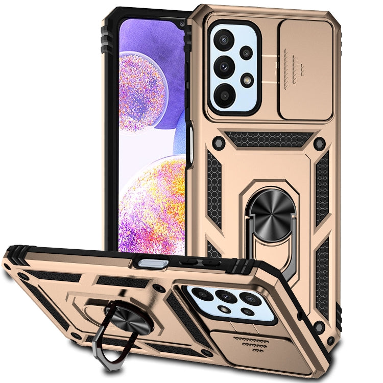 Samsung Galaxy A23 Slide Cover Phone Case with Magnetic Holder (Gold)