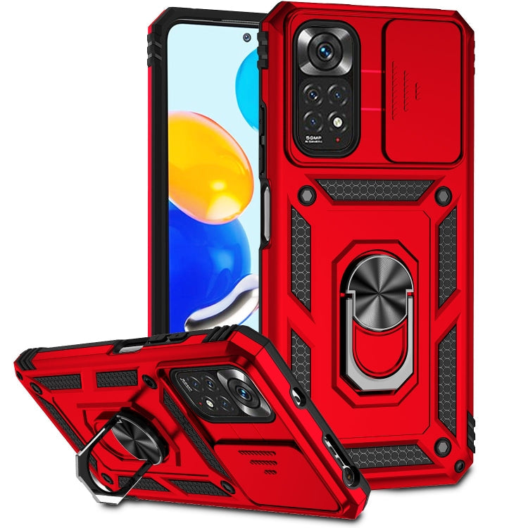 Red Sliding Camshield Holder Phone Case for Xiaomi Redmi Note 11 Global