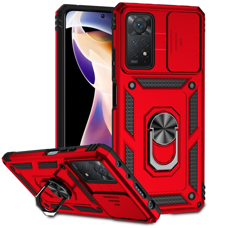 Red Sliding Camshield Holder Phone Case for Xiaomi Redmi Note 11 Pro Global