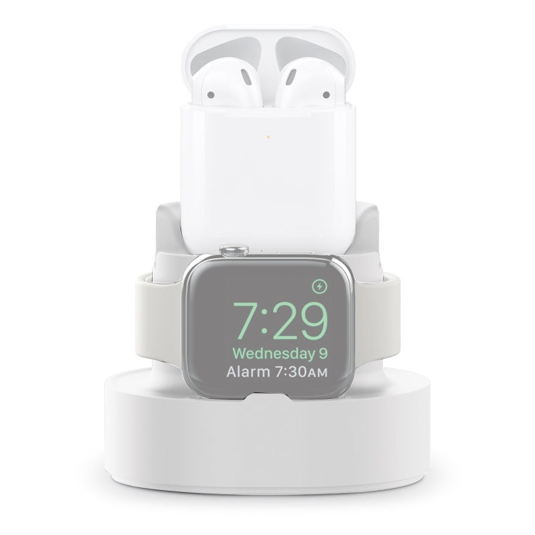 3-in-1 Silicone Charging Holder for iPhone, iWatch, and AirPods (White)