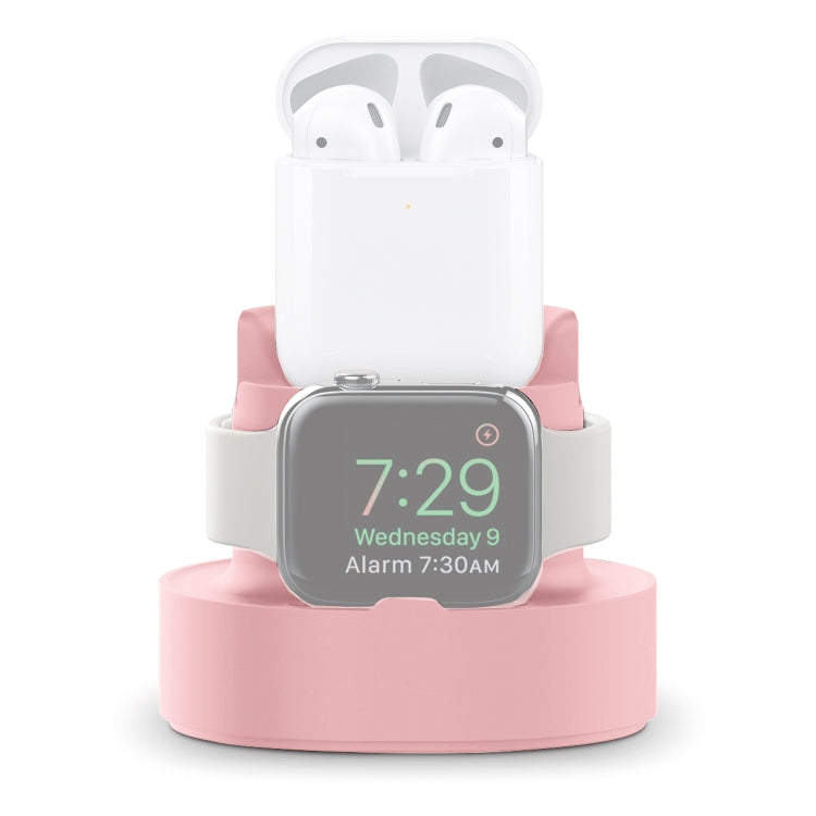 3 In 1 Silicone Charging Holder for iPhone / iWatch / AirPods (Pink)