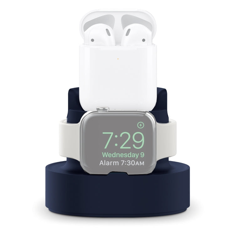 3-in-1 Dark Blue Silicone Charging Holder for iPhone, iWatch, and AirPods