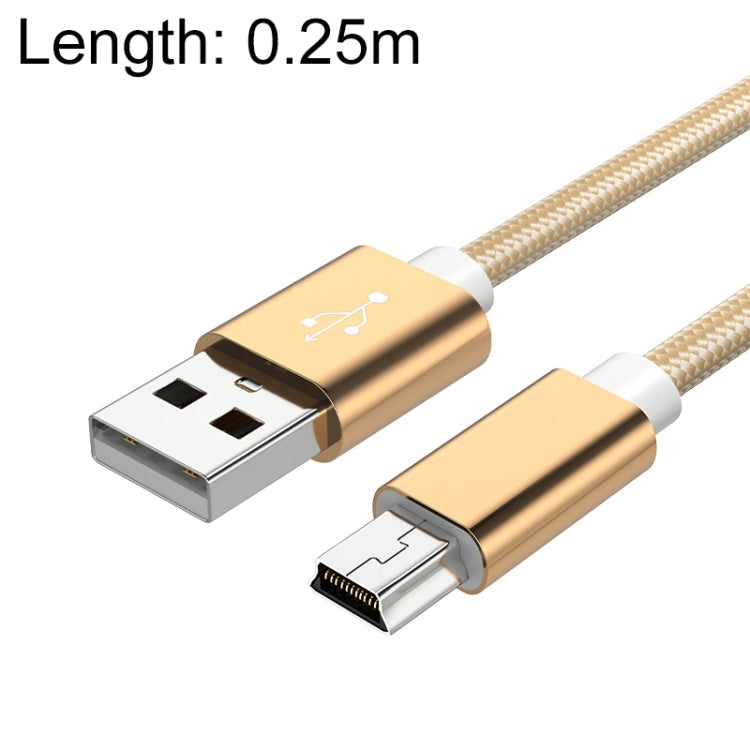 5-Piece Mini USB to USB A Woven Data/Charge Cable Set, 0.25m Length (Gold)