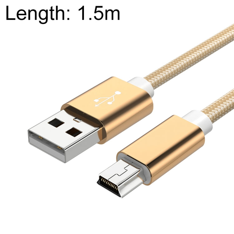5 Piece Mini USB to USB A Woven Data/Charging Cable, 1.5m Length (Gold)