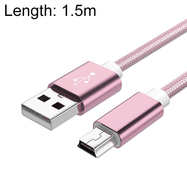 5 Piece Mini USB to USB A Woven Data/Charge Cable Set for MP3, Camera, Car DVR, 1.5m Length (Rose Gold)