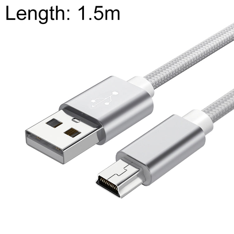5-Piece Mini USB to USB A Woven Data/Charge Cable Set - 1.5m Length (Silver)