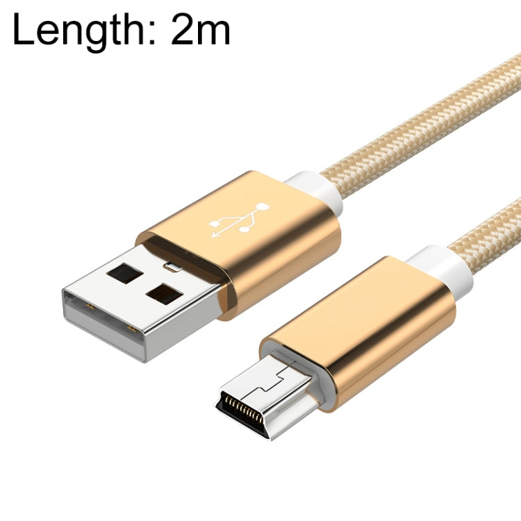 5-Piece Mini USB to USB A Woven Data/Charge Cable for MP3, Camera, Car DVR, 2m Length (Gold)