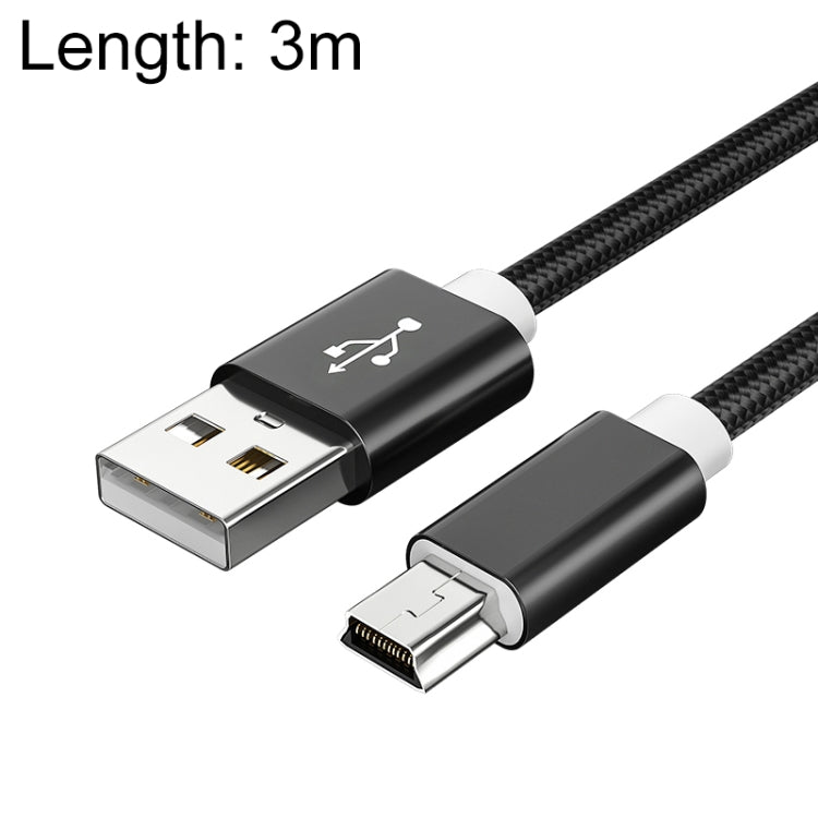 5-Piece Mini USB to USB A Woven Data/Charge Cable, 3m Length, Black