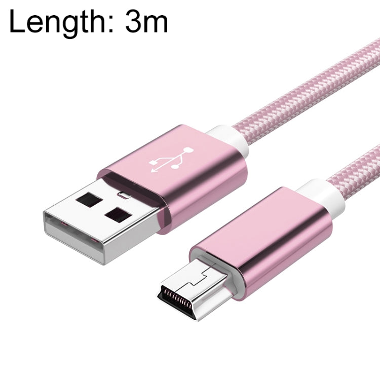 5 PCS Mini USB to USB A Woven Data/Charge Cable - 3m Length (Rose Gold)