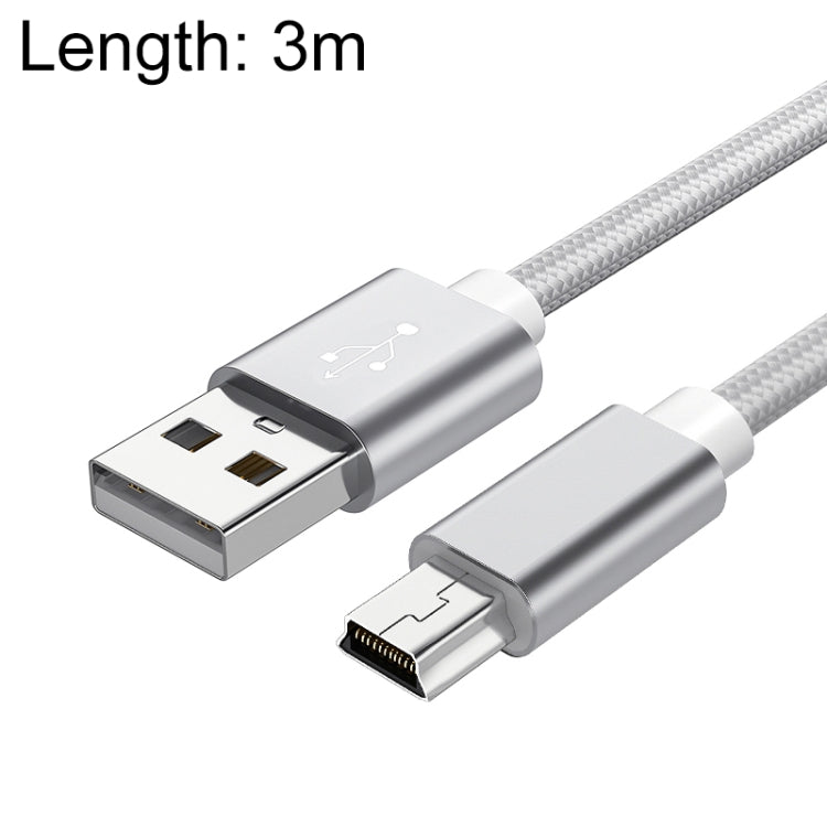 5-Piece Mini USB to USB A Woven Data/Charge Cable, 3m Length - Silver