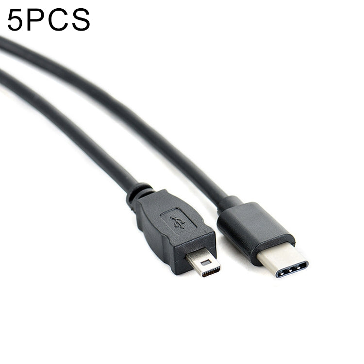 5-Piece 30cm Type-C to Mini 8 Pin OTG Phone Data Cable for Nikon (Black)