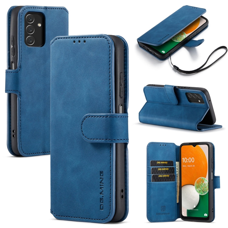 DG.MING Retro Oil Edge Flip Leather Phone Case in Blue for Samsung Galaxy A13 4G