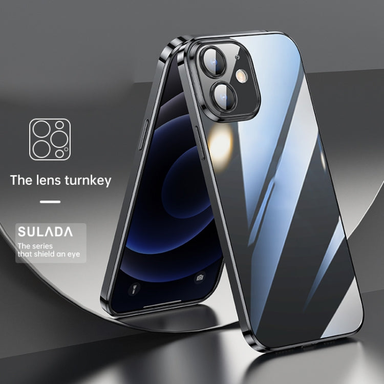 SULADA Lens Protector Plated Clear Case for iPhone 12 (Black)