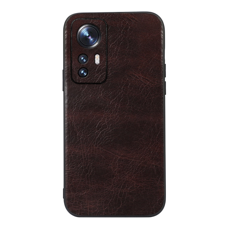 Genuine Leather Double Color Crazy Horse Phone Case for Xiaomi 12 Pro (Coffee)